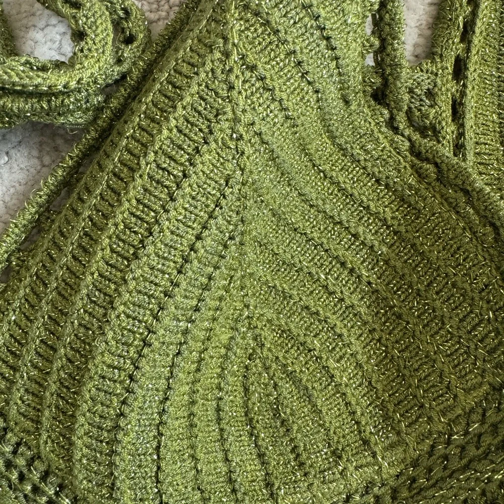 Torn by Ronny Kobo Madi Dress in metallic green sexy beach crochet midi sz m - Picture 13 of 15